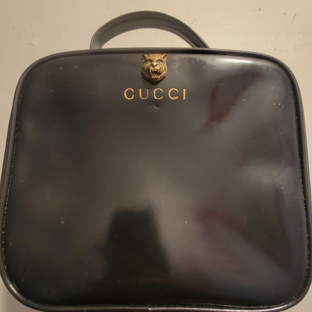 Gucci Black Patent Vanity Lunch Box Top Handle Bag Crossbody Authentic 100% - Picture 2 of 15